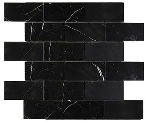 Nero Marquina Marble 2x4 Mosaic Tile – Polished or Honed