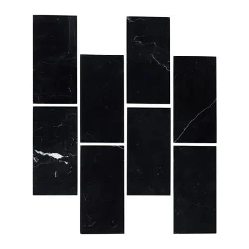Nero Marquina marble polished 3×6 subway tile.