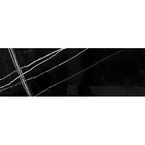 Nero Marquina marble honed 4×12 micro-beveled subway tile.