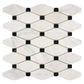 oriental white or calacatta bella marble elongated hexagon mosaic tile with black marble dots commercial and residential interior and exterior shower backsplash countertop deck patio wall floor decorative