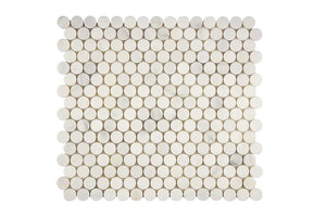 oriental white or calacatta bella marble penny round mosaic tile commercial and residential interior and exterior shower backsplash countertop deck patio wall floor decorative