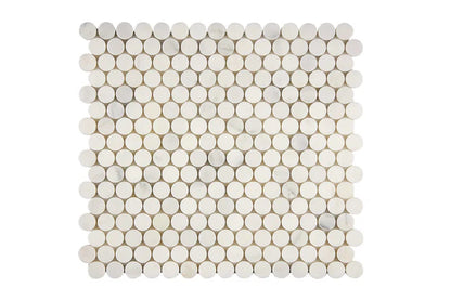 Oriental White Marble Penny Round Mosaic polished or honed finish.