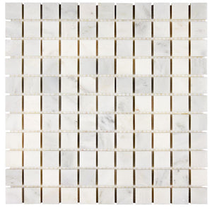 Oriental White polished 1×1 square marble mosaic.