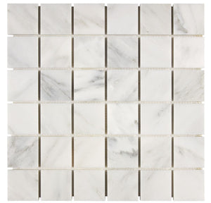 Oriental White polished 2×2 square marble mosaic.