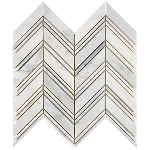 Oriental White polished large chevron marble mosaic.