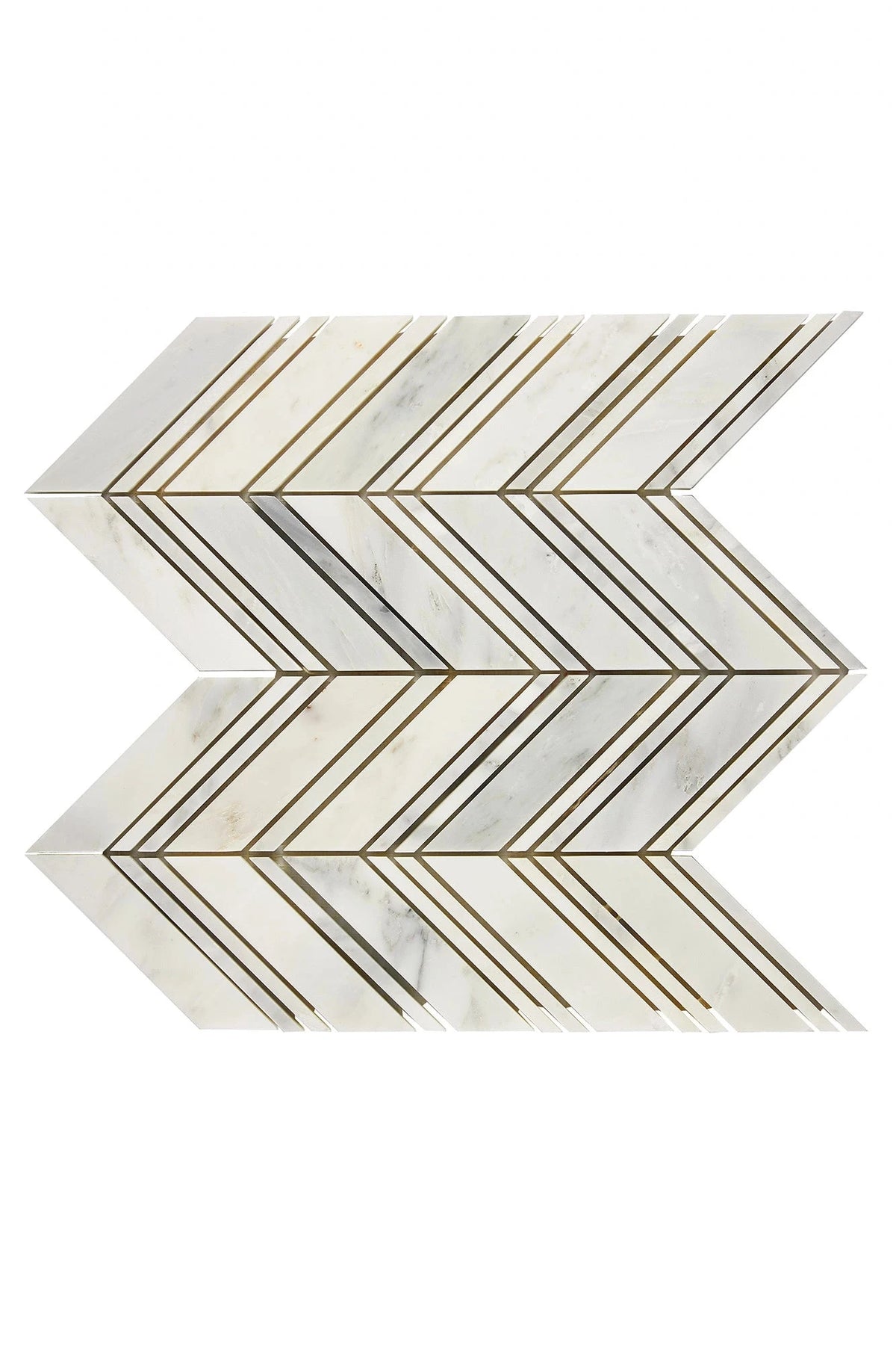 Oriental White large chevron marble mosaic in polished or honed finish.