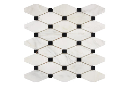 Oriental White Marble Elongated Hexagon Black Mosaic