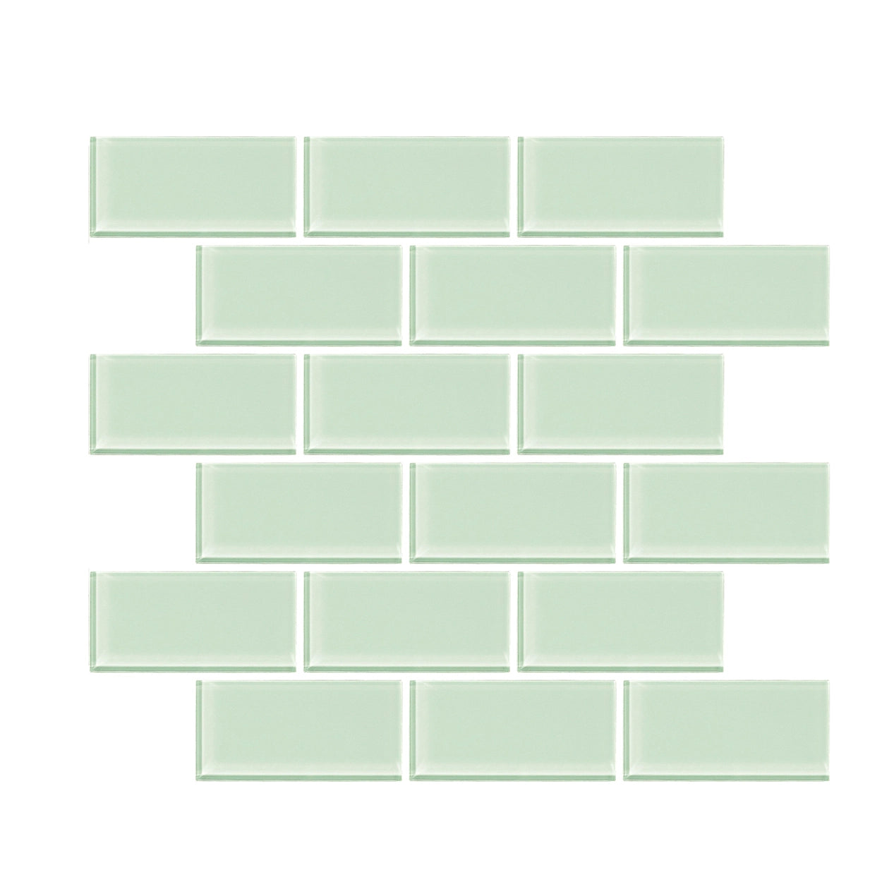 Mint Sage 2x4 glass mosaic tile bringing a refreshing green hue to a contemporary kitchen.