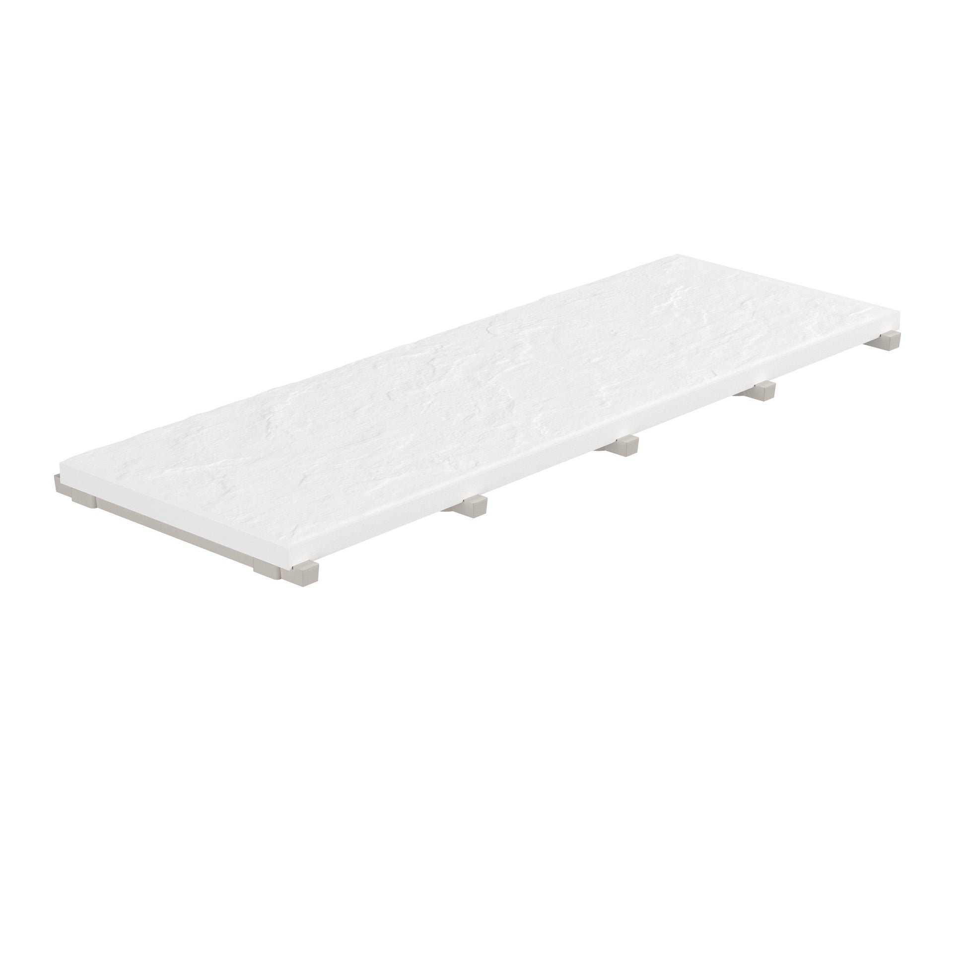 SeraPool Relax full-body porcelain concealed drain grate in White color and 10x26 size, studio image with integrated supports.