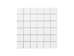SeraPool White square porcelain pool tiles arranged in a grid pattern on a white background
