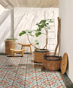 Retro Revival Soft Silver Mist 8×8 porcelain tile installed on an interior floor.