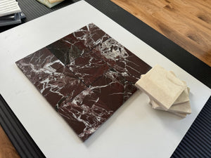 Rosso Levanto material reference for the checkerboard pairing.