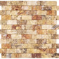 Scabos Travertine 1x2 Mosaic Tile – Tumbled finish, warm gold and brown tones, ideal for rustic walls and backsplashes.