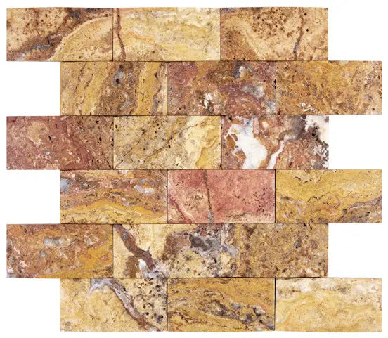 Scabos Travertine 2x4 Mosaic Tile – Polished, Tumbled & Split-Face - mosaic  
