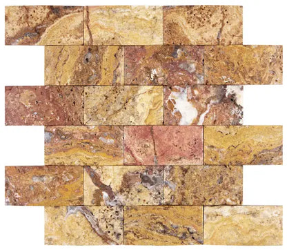 Scabos Travertine 2x4 Mosaic Tile – Polished, Tumbled & Split-Face