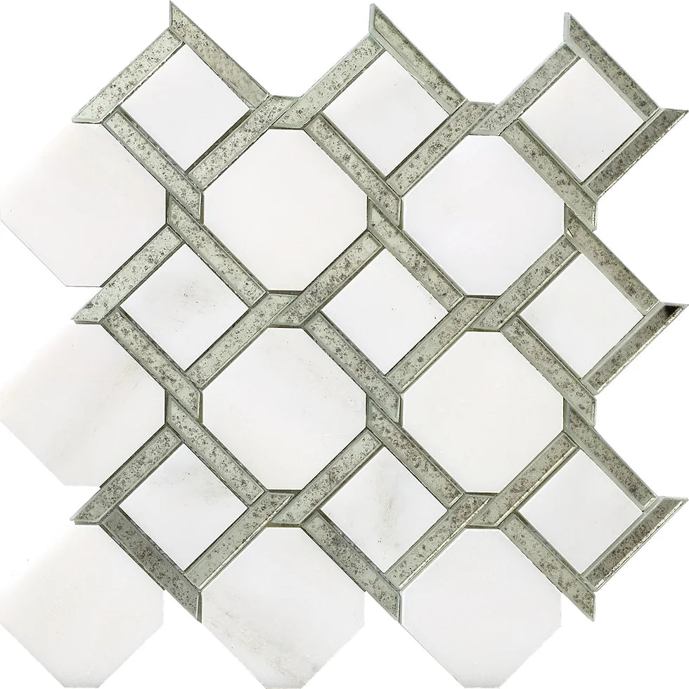 Nordic Grace Mosaic Tile – Minimalist Water-Jet Marble Design Inspired by Scandinavian Style.