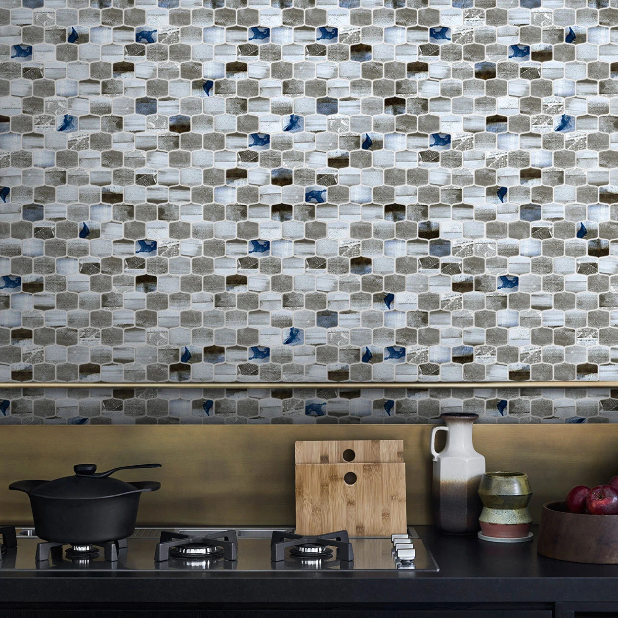 Ocean Mist lantern glass mosaic tile used in a serene kitchen backsplash design.