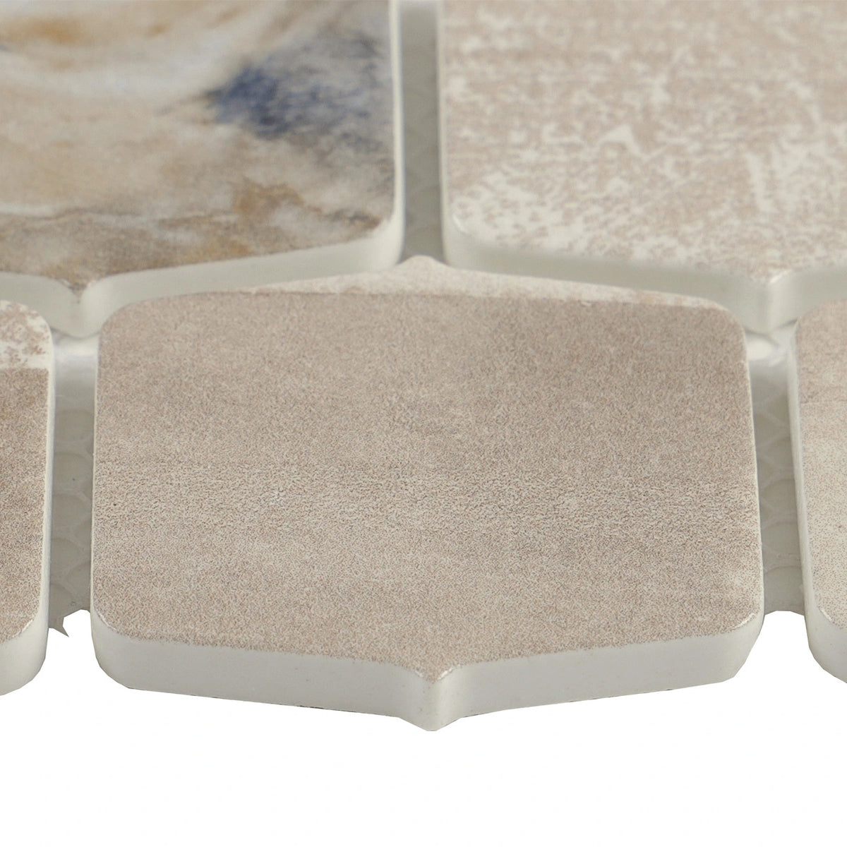 Seascape Sunset Coral pressed-glass lantern mosaic chip and edge detail.