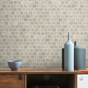 Serene Layers Silver Mist lantern glass mosaic installed on a minimalist accent wall.