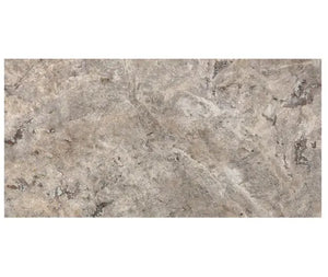 Silver Travertine 12x24 Tile – Cross Cut, honed/filled finish, silver-gray tones, ideal for floors, walls, and showers with a uniform aesthetic.