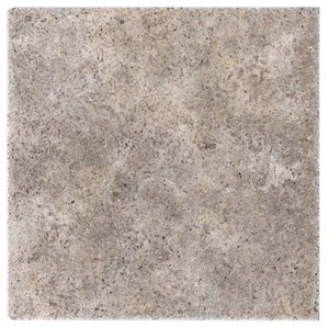 Silver Travertine 24x24 Tile – Honed/filled finish, silver-gray tones, perfect for walls, floors, and seamless indoor designs.