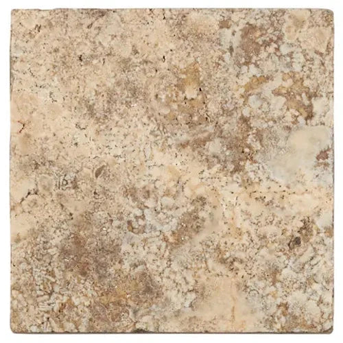 Silver Travertine 4×4 tumbled tile with rustic silver-gray natural-stone texture.