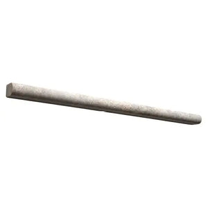 Silver Travertine Pencil Liner – 1/2”x12”, smooth finish, silver-gray tones, perfect for walls, backsplashes, and tile edges.