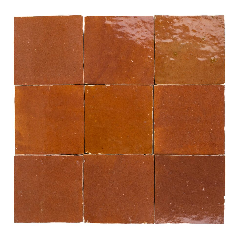 4x4 square zellige tiles with a terracotta color pattern on a white background