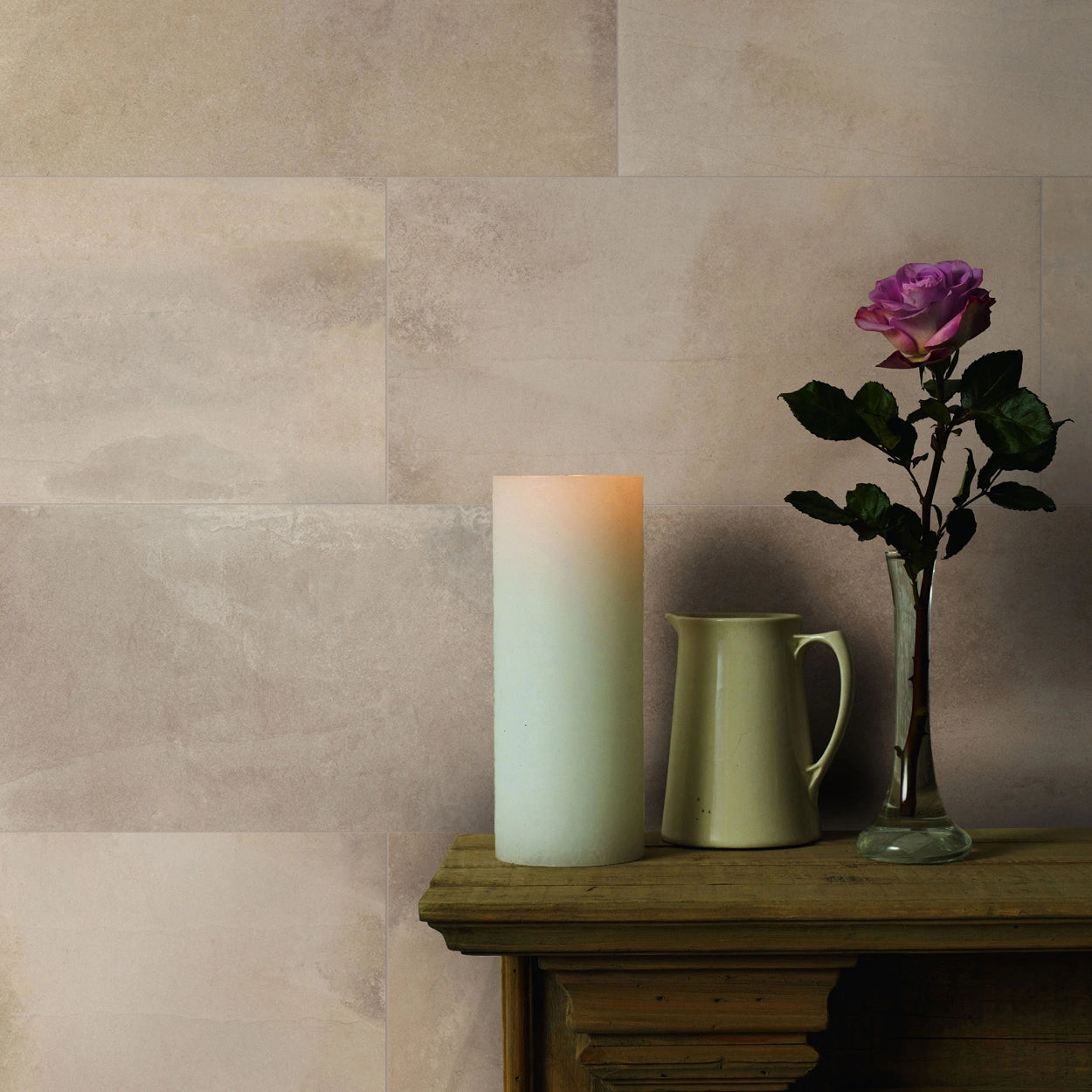 Beige tile from the Textura Collection offering subtle elegance and texture on a entry wall.