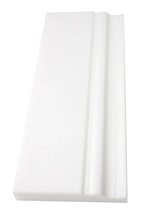 White Thassos Marble 4 ¾” x 12” Baseboard Trim with polished finish, ideal for elegant interior decor.