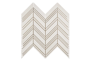 White Thassos Large Chevron Mosaic with polished and honed in brilliant white natural marble.