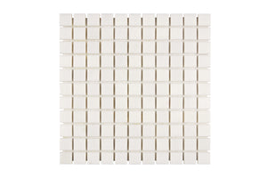 White Thassos 1×1 Mosaic with polished and honed in brilliant white natural marble.