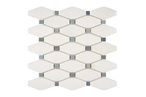 White Thassos Marble Elongated Hexagon Blue Mosaic