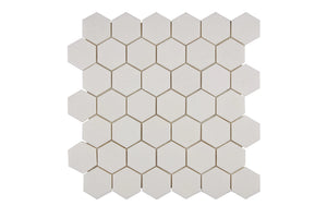 White Thassos 2-Inch Hexagon Mosaic with polished and honed in brilliant white natural marble.