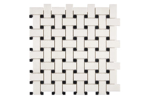 White Thassos Marble Basketweave Black Mosaic