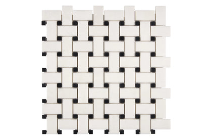 White Thassos Marble Basketweave Black Mosaic