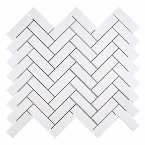 White Thassos Marble 1x3 Herringbone Mosaic - mosaic  