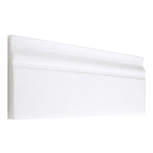 White Thassos 4¾×12 Baseboard with collection installation in brilliant white natural marble.