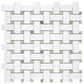 White Thassos Marble Basketweave mosaic with green dots and polished finish for refined interiors.
