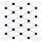 White Thassos Marble Elongated Hexagon mosaic with black dots and polished finish for refined interiors.