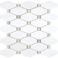 White Thassos Marble Elongated Hexagon mosaic with green dots and polished finish for fresh, modern interiors.