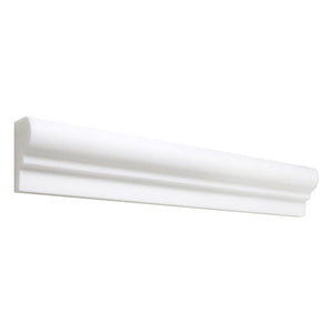 White Thassos 2×12 Ogee Chair Rail with collection installation in brilliant white natural marble.