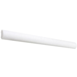 White Thassos 1×12 Quarter-Round Trim with collection installation in brilliant white natural marble.