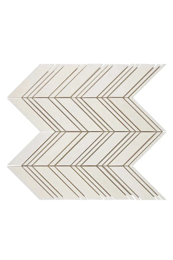 White Thassos Large Chevron Mosaic with polished and honed in brilliant white natural marble.
