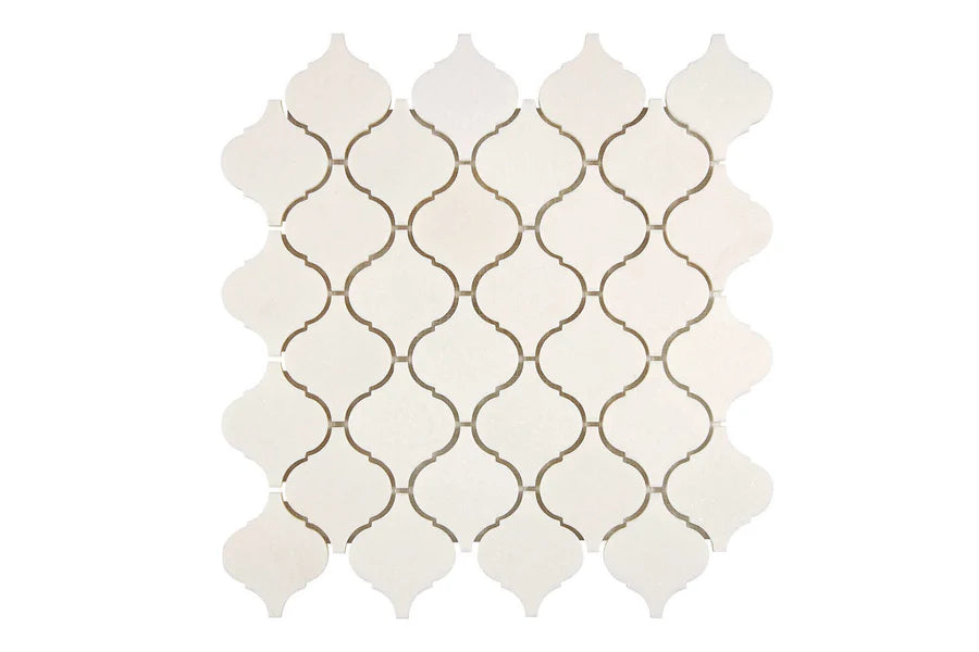 white thassos greek marble mosaic arabesque or lantern mosaic tile commercial and residential interior and exterior shower backsplash countertop deck patio wall floor decorative