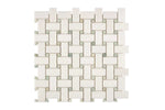 white thassos greek marble basketweave mosaic tile with ming green dots commercial and residential interior and exterior shower backsplash countertop deck patio wall floor decorative