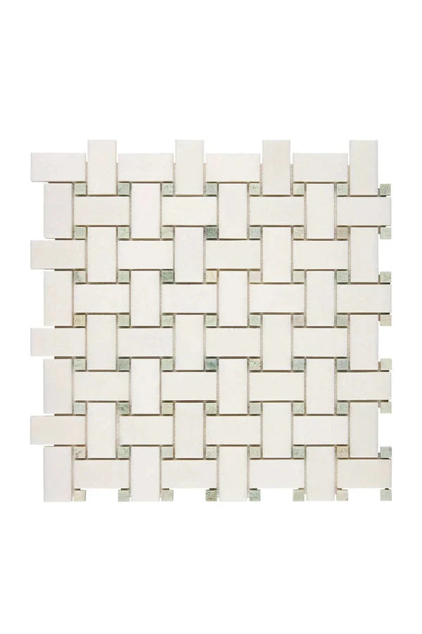 White Thassos Marble Basketweave Green Mosaic - mosaic  