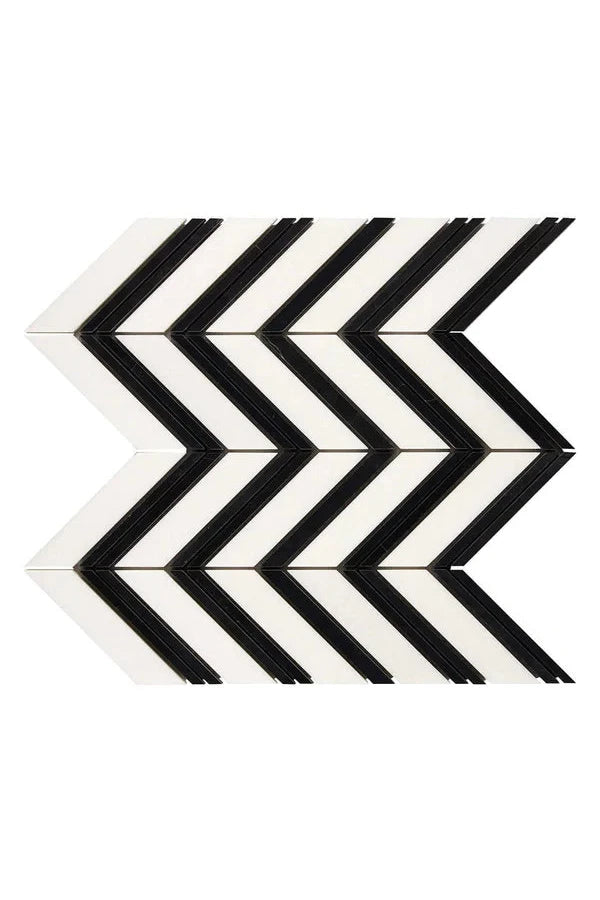 White Thassos Marble Chevron Black Mosaic - mosaic  
