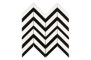 white thassos greek marble chevron mosaic tile with black marble stripes commercial and residential interior and exterior shower backsplash countertop deck patio wall floor decorative