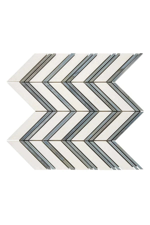 White Thassos Marble Chevron Blue Mosaic - mosaic  